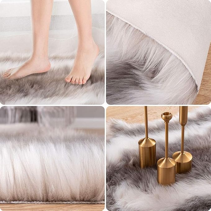 Carvapet Soft Fur Rugs Fake Reindeer Hide Area Rug Fluffy Faux Fur Carpet - Image 3