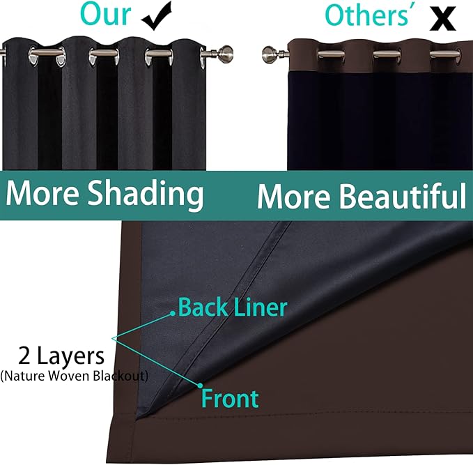 Yakamok 100% Blackout Curtains for Bedroom, 2 Thick Layers Thermal Insulated - Image 5