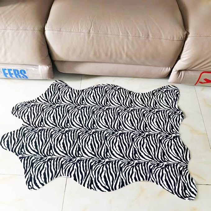 Faux Fur Zebra Animal Print Rug Perfect Throw Area Rug Carpet Floor Mat - Image 8