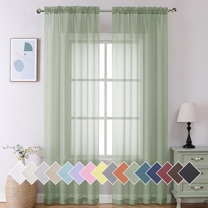 Aiyufeng Long Sheer Curtains for Bedroom, Semi Sheer Privacy Curtains & Drapes by Aiyufeng