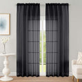 OWENIE Black Sheer Curtain 90 Inches Long 2 Panels Set, Solid Filmy Drapes by OWENIE