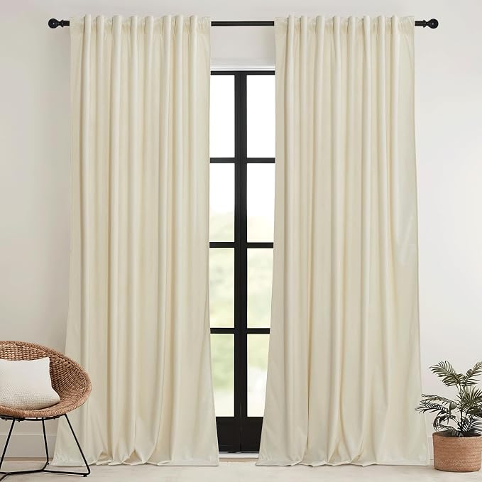 RYB HOME Beige Velvet Curtains 102 inches - Image 2