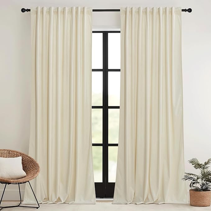 RYB HOME 90 inches Beige Velvet Curtains by RYBHOME