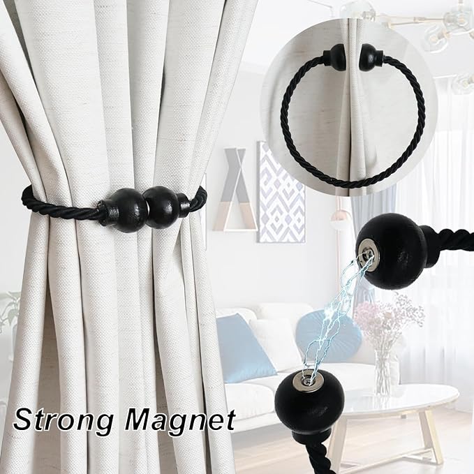 6 Pack Magnetic Curtain Tiebacks Modern Handmade Rope Curtain Tie Backs - Image 2