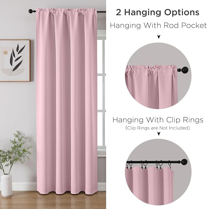 CUCRAF Light Pink Blackout Curtains 96 inch Length 2 Panels Set, Rod Pocket - Image 3