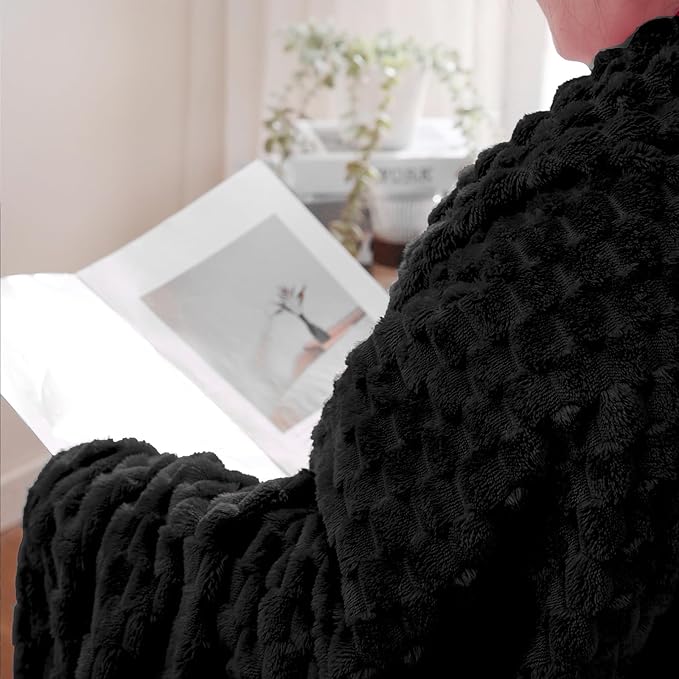 Puncuntex Black Throw Blanket 60"×80" inches Fuzzy 3D Jacquard Decorative - Image 4