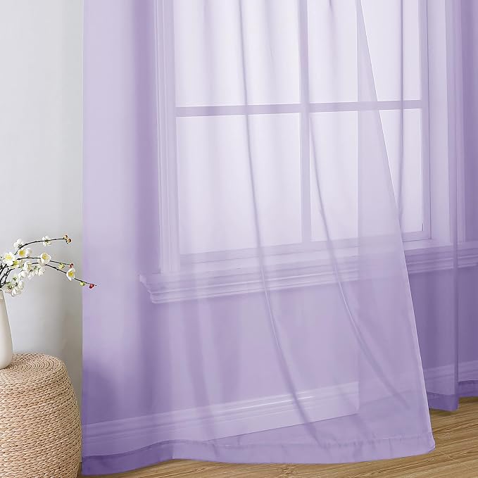 Simplebrand Lavender Sheer Curtains 96 Inches Long, Light Filtering Light - Image 6
