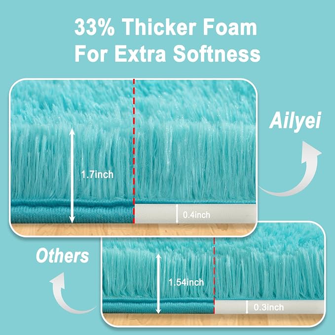 Soft Runner Rugs for Bedroom Hallways, 2x6 Teal Blue Fluffy Shag Throw Area Rug - Image 5