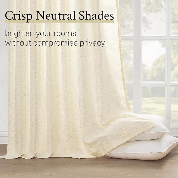 96 Inches Long Pinch Pleated Semi Sheer Curtains, Cream Linen Blended Light - Image 5