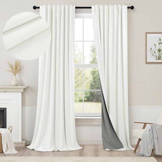 Ivory Blackout Curtains 90 Inches Long 2 Panel Light Blocking Patio Drape by Pitalk