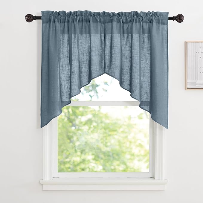RYB HOME Swag Valances for Living Room, Linen Blend Curtains Semi Sheer Window by RYBHOME