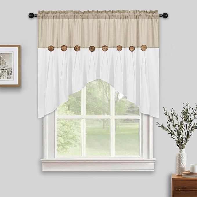FRAMICS Farmhouse Swag Curtain, Boho Cotton Linen Valance Curtain, Rustic - Image 2