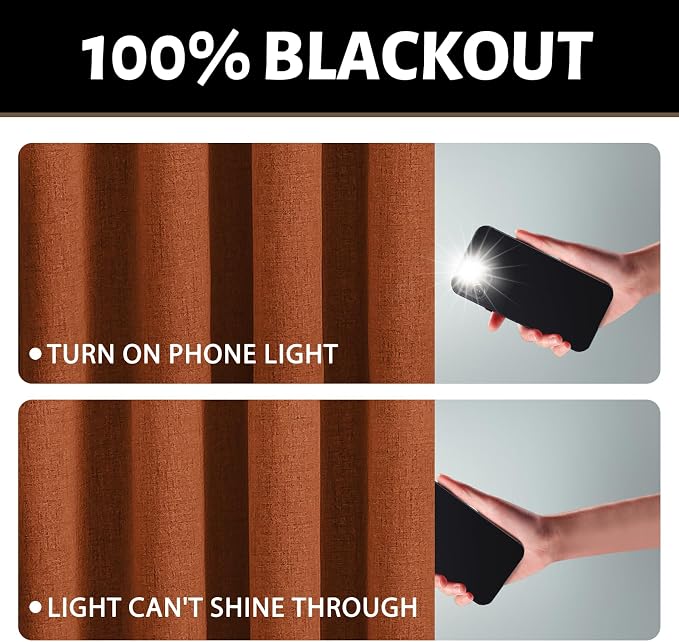Yakamok Burnt Orange Linen Curtains 100% Blackout 63 Inches Long, Room - Image 2