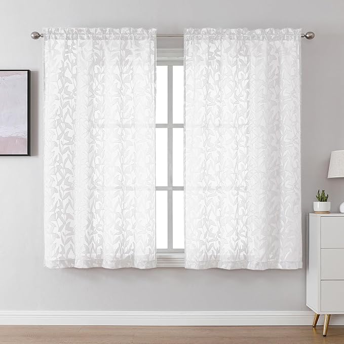 Lecloud Leia White Sheer Curtains 54 Inch Length 2 Panels, Voile Light by Lecloud
