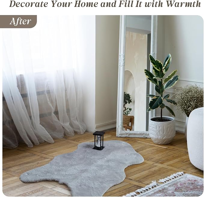 ThreadGlobe Fluffy Faux Rabbit Fur Rug 2'x3', Ultra Soft & Non-Slip Small Rugs - Image 7
