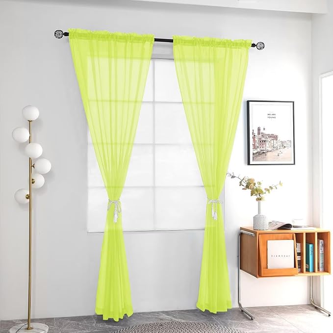 youleyar Solid Sheer Rod Pocket Curtain Voile Draperies 2 Panels White Beige - Image 2