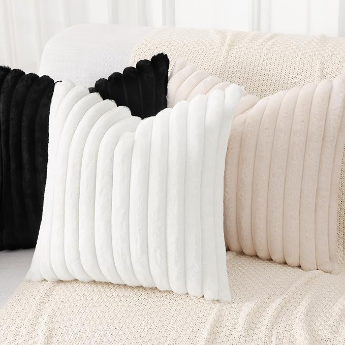 decorUhome Cozy Faux Fur Throw Pillow Covers 26x26 Set of 2 Decorative Soft - Image 4