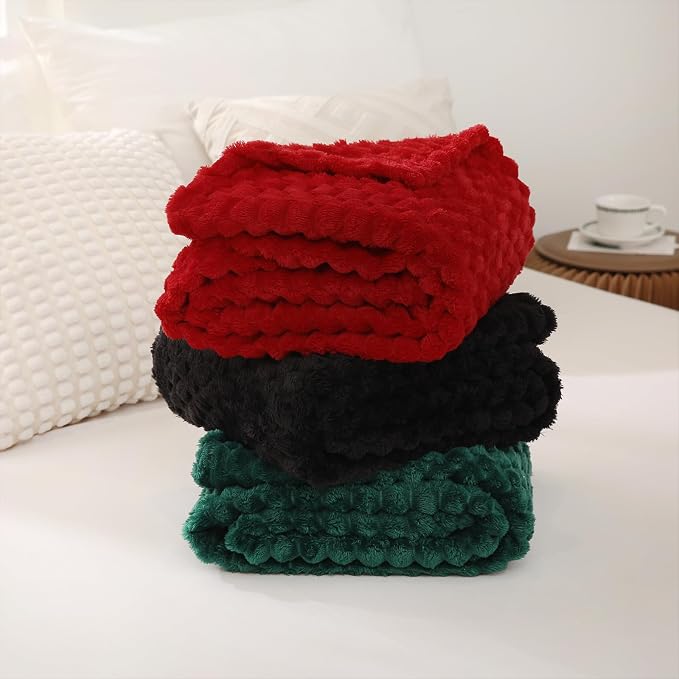 Puncuntex Dark Green Throw Blanket 90"×90" inches Fuzzy 3D Jacquard Decorative - Image 3