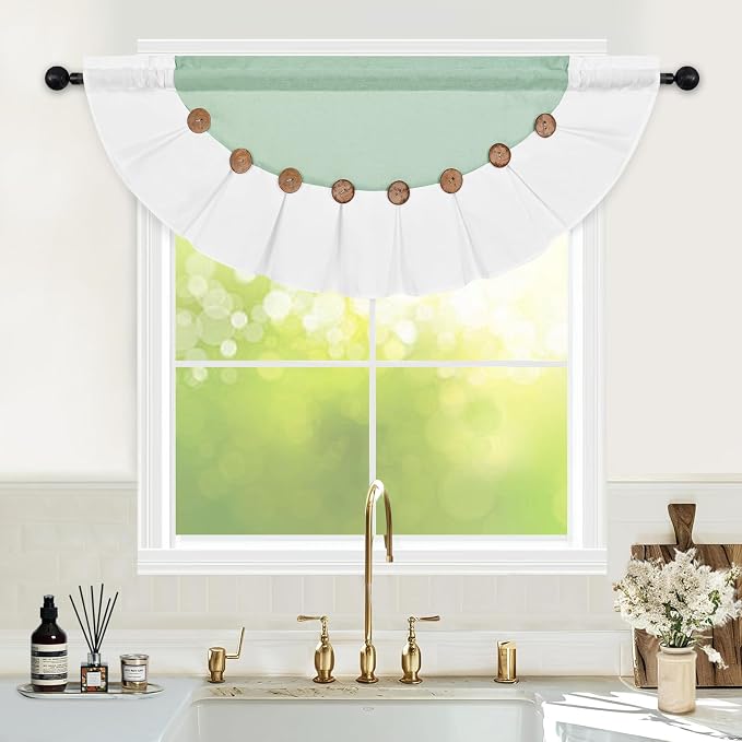 FRAMICS Farmhouse Valance Curtains, Boho Cotton Linen Kitchen Valance, Sage - Image 3