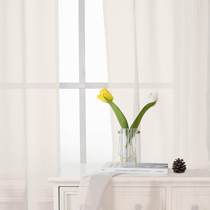 Lecloud Ivory Sheer Curtains 68 Inch Length 2 Pcs, Light Filtering Rod Pockets - Image 5