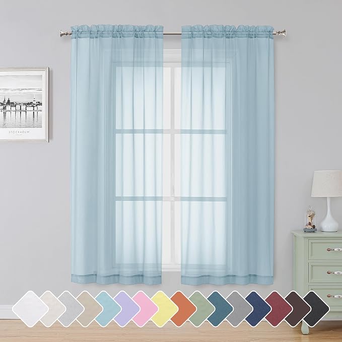 Simplebrand Sky Blue Sheer Curtains 63 Inch Length 2 Panels, Rod Pocket Solid by Simplebrand