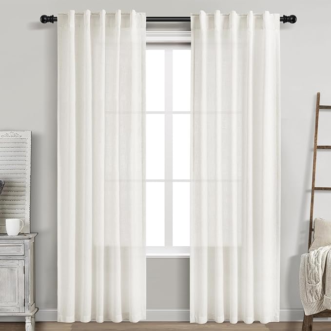 Nanspring Beige White Linen Curtains 84 Inches Long by Nanspring