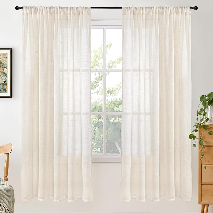 BGment 72 Inch Length Beige Linen Curtains by BGment