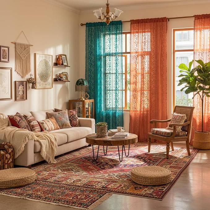 WAZZIO Boho Lace Curtains 2 Panels 84 Inch -Victorian Sheer Panel Drape French - Image 5
