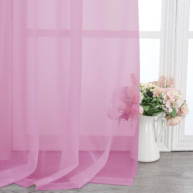 Lecloud Light Pink Sheer Curtains 78 Inches Long 2 Panels Set, Soft Voile Light - Image 6
