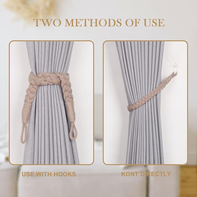 NICEEC 2 Pack Natural Cotton Rope Curtain Tiebacks Elegant Boho Style - Image 4