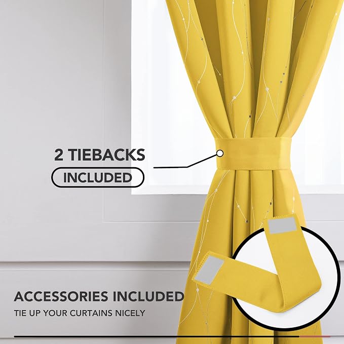 Deconovo Yellow Curtains, Modern Blackout Drapes, Thermal Insulated Soundoroof - Image 3