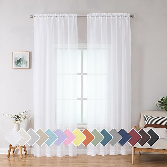 Simplebrand White Sheer Curtains, 2 Panels Set by Simplebrand