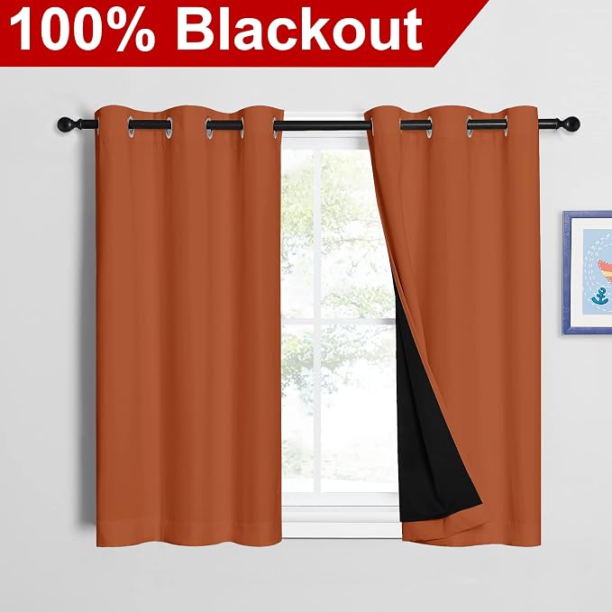 NICETOWN Burnt Orange 100% Blackout Curtains 45 inches Long, 2 Thick Layers - Image 2