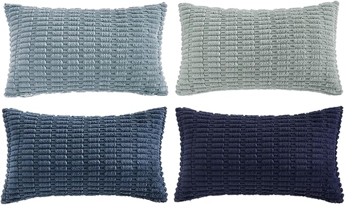 Fancy Homi Set of 4 Blue Lumbar Rectangle Decorative Throw Pillow Covers 12x20 - Image 6