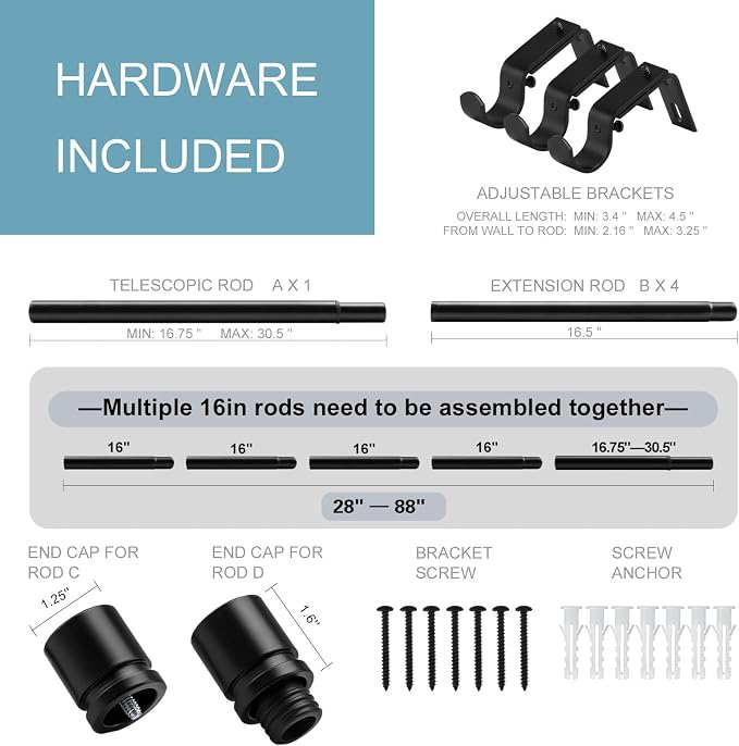 Byondeth Curtain Rods for Windows 16 to 88 Inches 2 Pack Adjustable Length 1 - Image 2