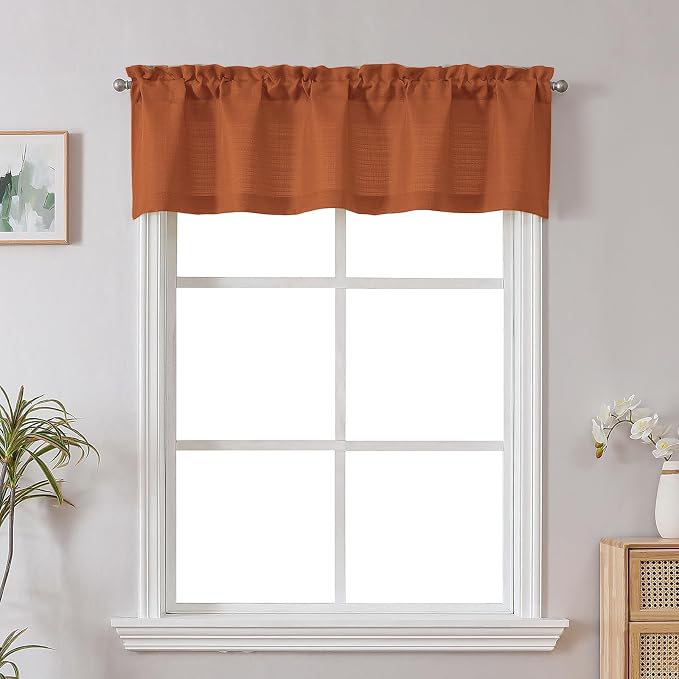 Chyhomenyc Orange Valance for Windows, Light Filtering Faux Linen Textured by Chyhomenyc