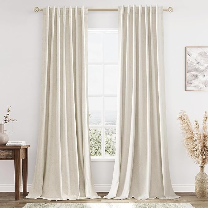 Guken 100% Blackout Linen Curtains 98 Inch Wide by 52 Inch 2 Panels Set by Guken