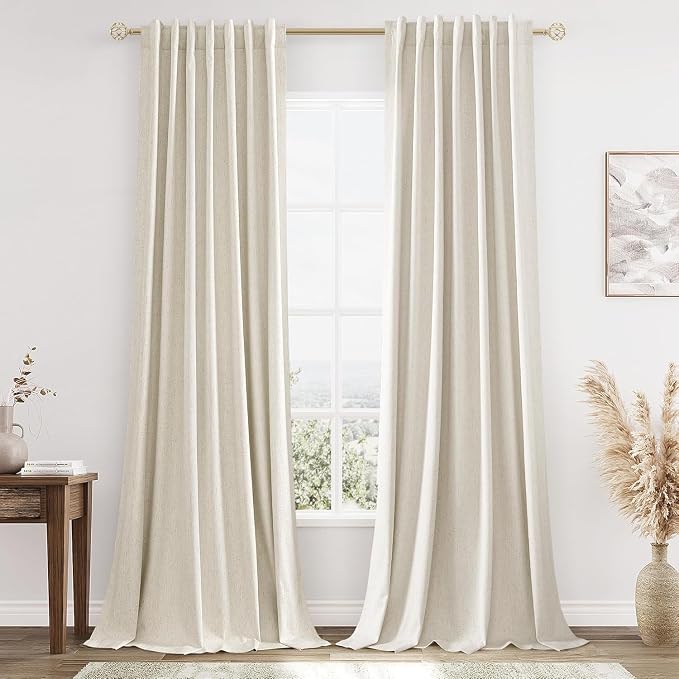100% Blackout Linen Curtains 98 Inch Long by 52 Inch Wide 2 Panels Set by Guken