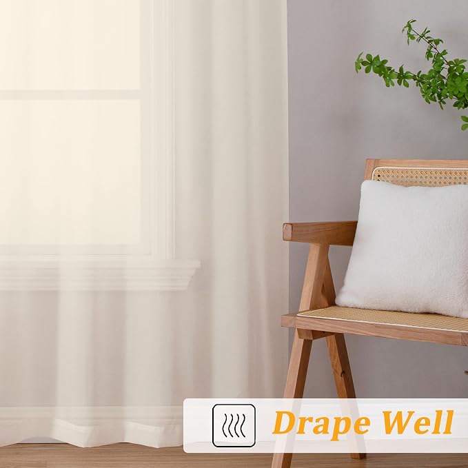 Gwine Cream Sheer Curtains 30 Inch Length, Short Light Filtering Voile Small - Image 6