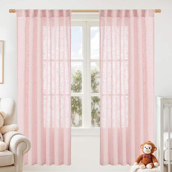 LAMIT 72 inch Pink Linen Curtains by LAMIT