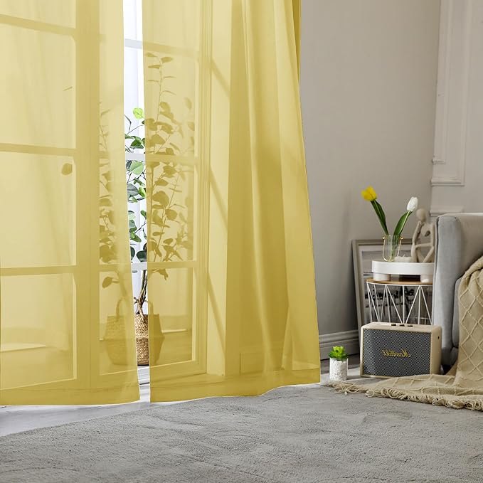 Lecloud Yellow Sheer Curtains 90 Inches Long 2 Panels, Gauzy Light Filtering - Image 6