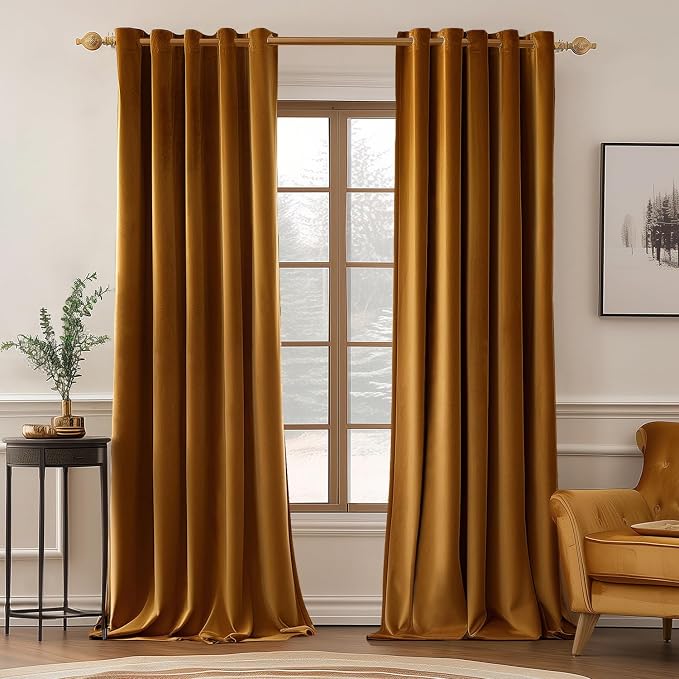 MIULEE Velvet Curtains Golden Brown Elegant Grommet Thermal Insulated by MIULEE