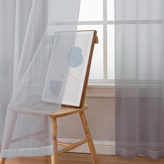 Chyhomenyc Light Grey Sheer Curtains 96 inches Long 2 Panels, Light Filtering - Image 8