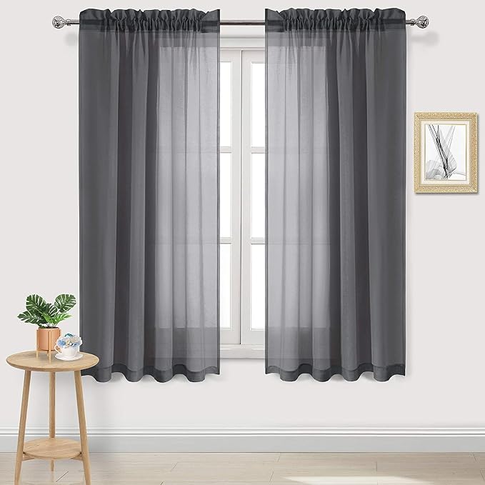 DWCN Dark Grey Sheer Curtains Semi Transparent Voile Rod Pocket Curtains by DWCN