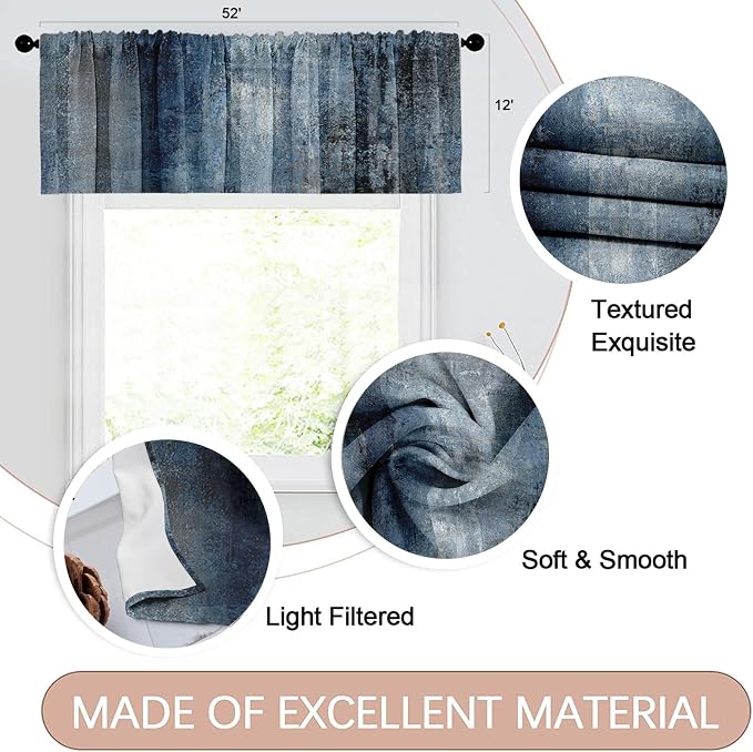Emvency 4 Pack Valances Window Treatments, 52x12 Inch Rod Pocket Valances - Image 2