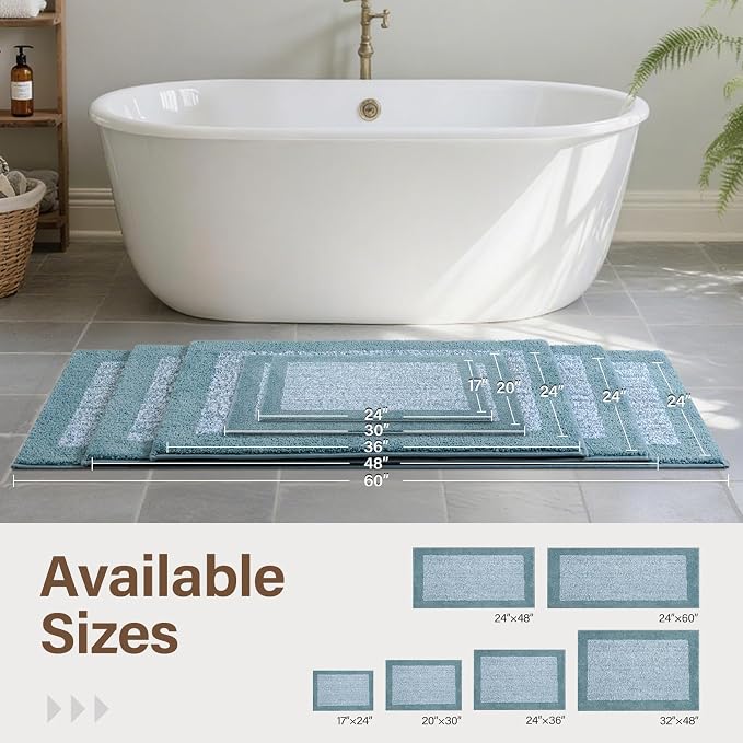 48x24 Long Bathroom Rugs Washable Non Slip, Dusty Blue Bath Mat - Image 6