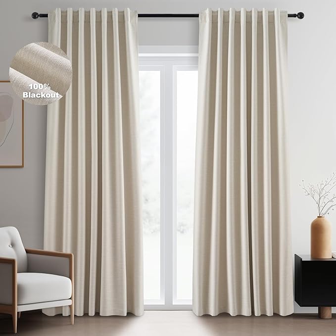 Topfinel 92 Inches Long Cream Custom Black Out Drapery Panels, Rustic Burlap by Topfinel