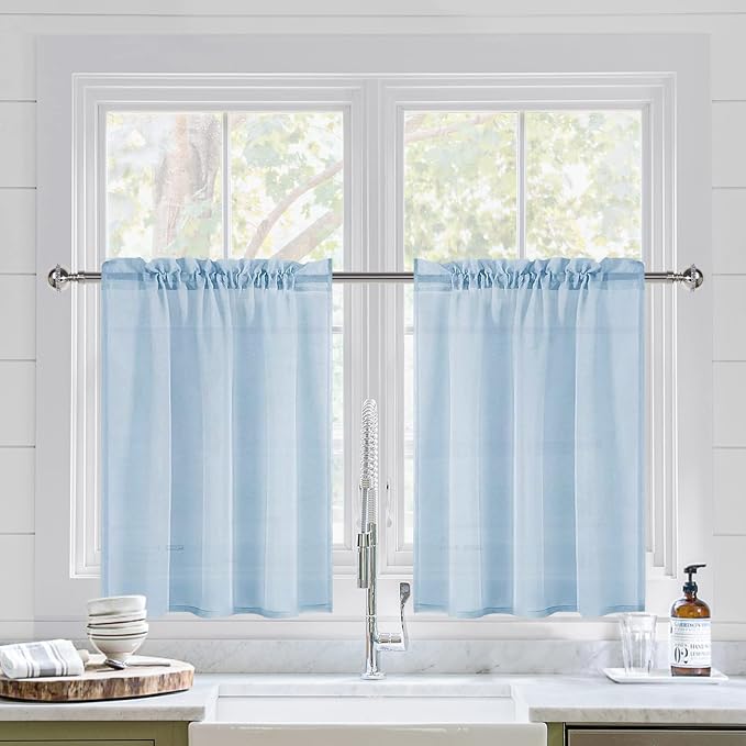 DWCN Sky Blue Sheer Curtains for Kitchen Windows by DWCN