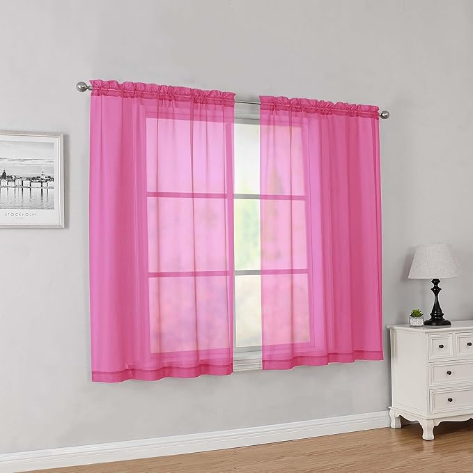 Simplebrand Hot Pink Short Sheer Curtains 45 Inch Length by Simplebrand