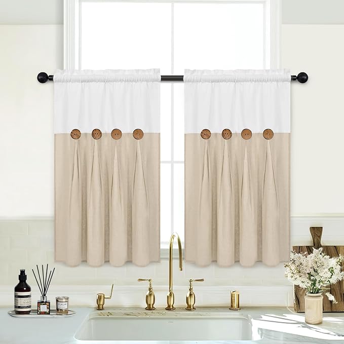 Boho Kitchen Curtains 36 Inch Length, Farmhouse Cotton Linen Tier Curtains - Image 2